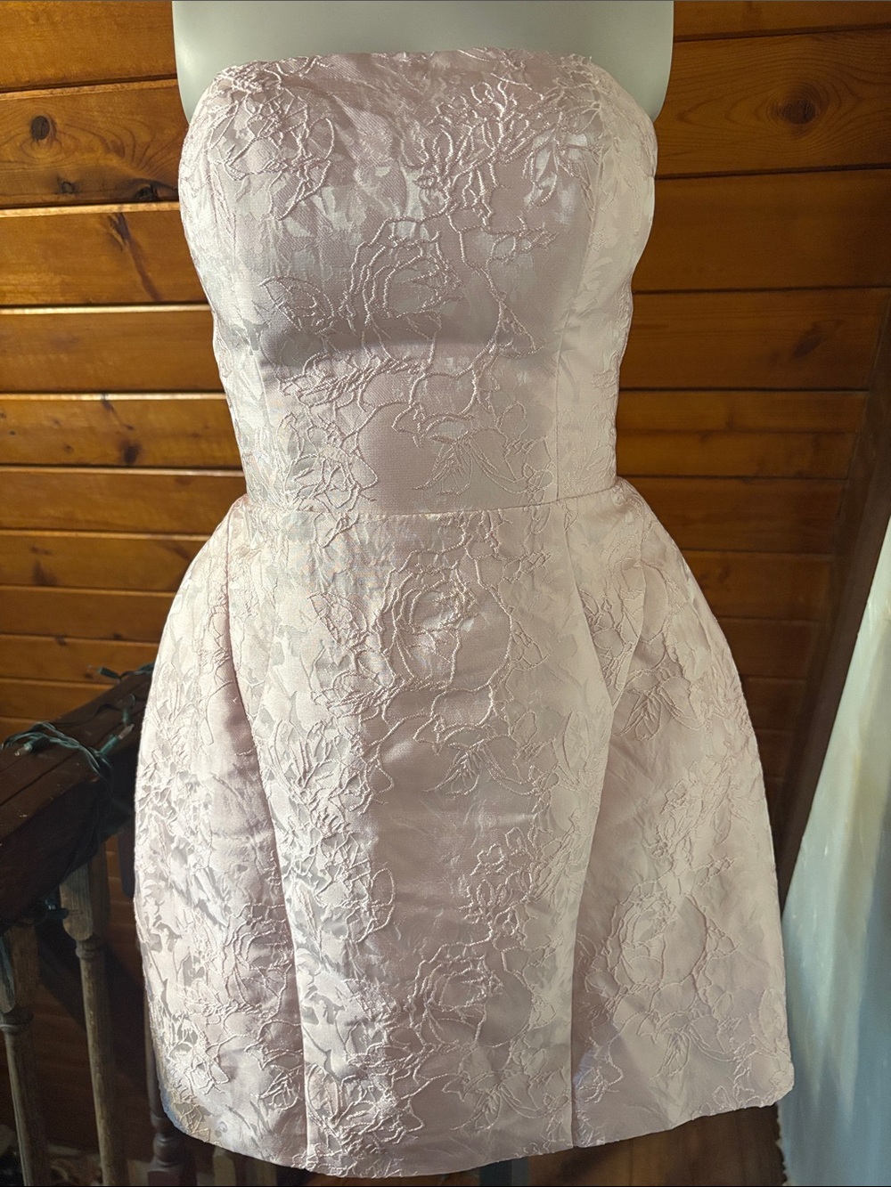 Babyboo Style Strapless Pink Floral Jacquard Tulip Mini Dress Size XS Coquette